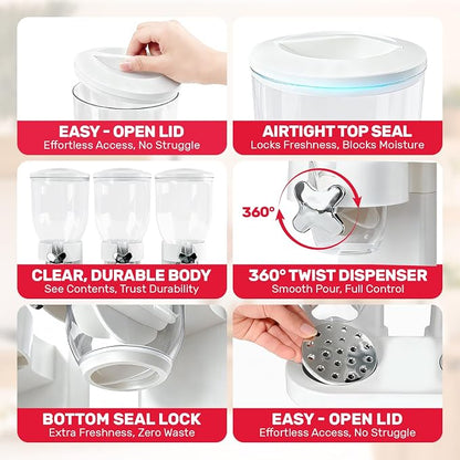 Triple Cereal Dispenser Countertop 2L, Airtight Cereal Containers Storage - Image 5