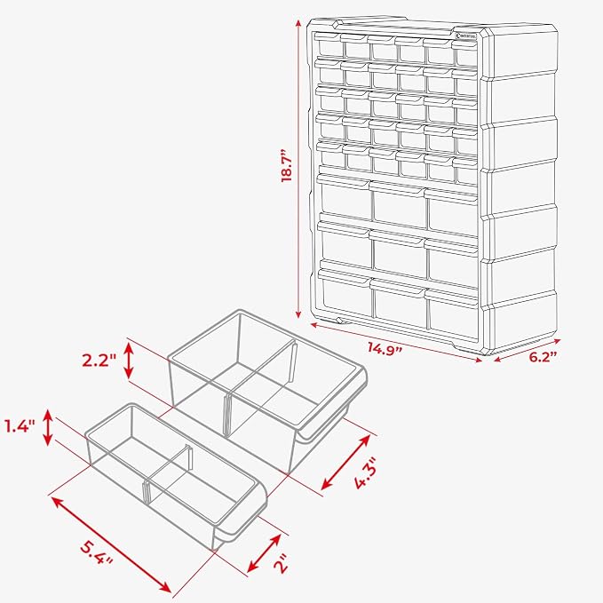 Small Parts Organizer for Hardware & Screws | 39 Removable Bins - Image 3
