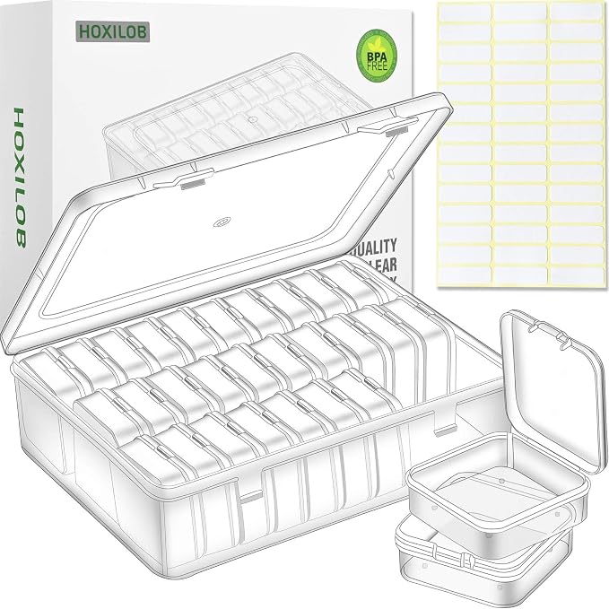 Bead Organizer Box, Craft Storage Box Features Hinged Lid and Labels, Mini Boxes by HOXILOB