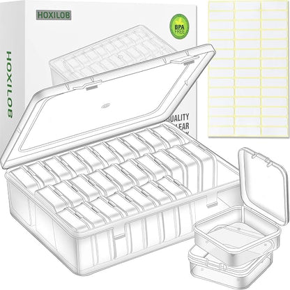 Bead Organizer Box, Craft Storage Box Features Hinged Lid and Labels, Mini Boxes by HOXILOB