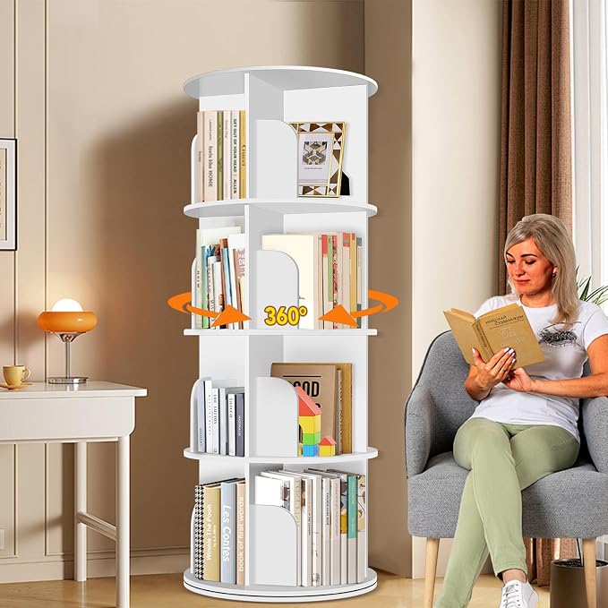 RUNSUNSPRI 4 Tier Rotating Bookshelf Tower, Spinning Bookshelf, Revolving 360° by RUNSUNSPRI