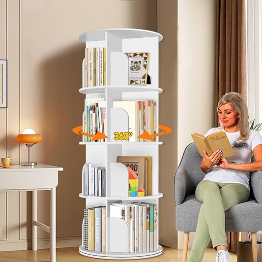 RUNSUNSPRI 4 Tier Rotating Bookshelf Tower, Spinning Bookshelf, Revolving 360° by RUNSUNSPRI