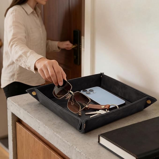 CoBak Leather Valet Tray, Premium PU Leather Catch-All Tray - Image 2