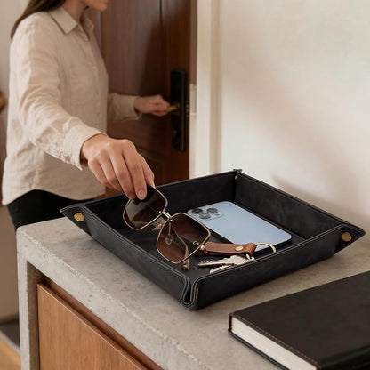 CoBak Leather Valet Tray, Premium PU Leather Catch-All Tray - Image 2