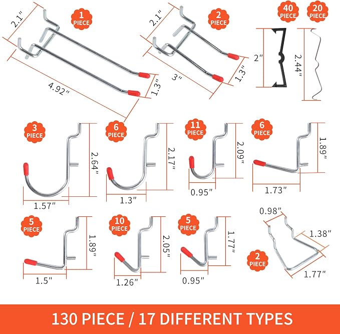 130PCS Pegboard Hooks Assortment - Image 2
