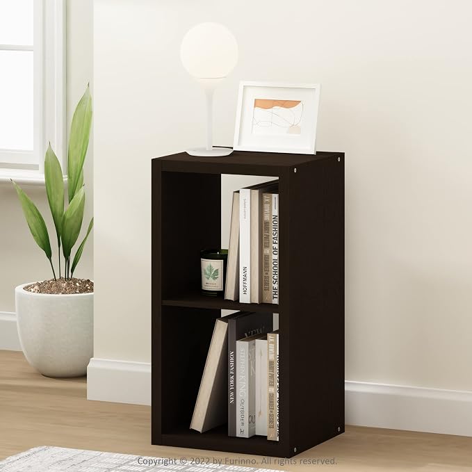 Furinno CUBICLE 2-Cube Book Shelf, Extra Thick Frame Bookshelf, Dark Oak | - Image 2