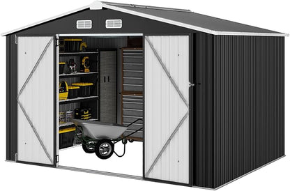 Aoxun 9.4x7.3x6.5 FT Outdoor Storage Shed, Garbage Can, Outdoor Metal Shed - Image 5