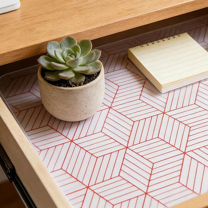 Red Geometric Pattern Shelf Liner, Non-Adhesive Non-Slip Thickened Drawer Liner - Image 4