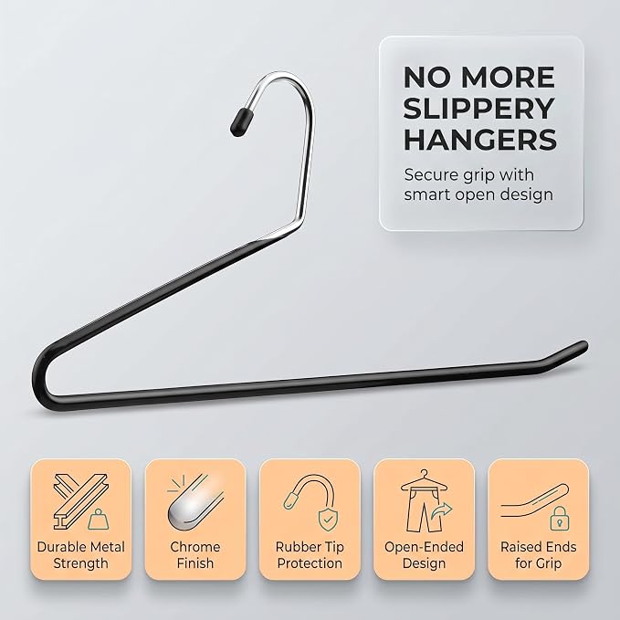 Open Ended Pants Hangers Non Slip – 20 Pack Metal Pant Hangers - Image 3