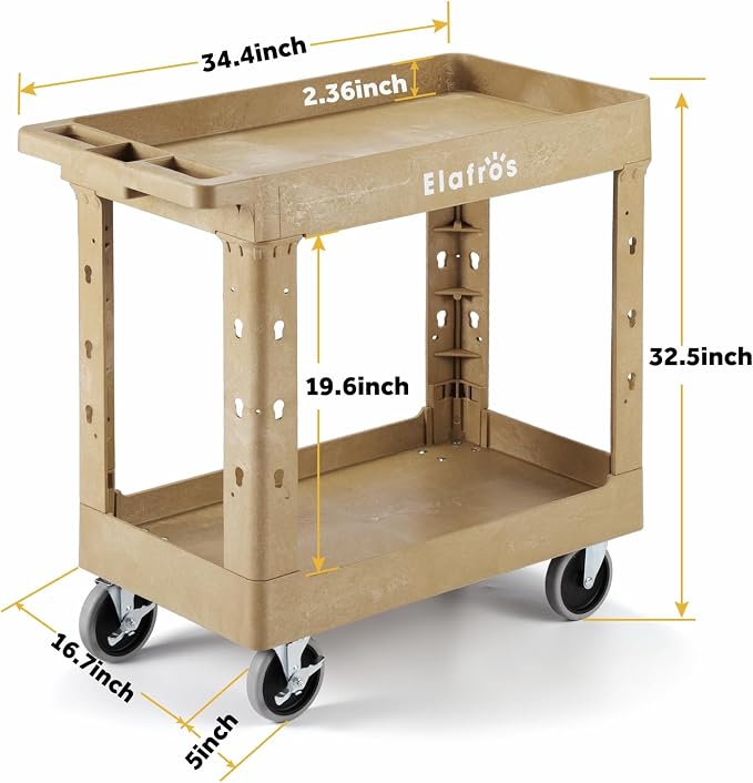 ELAFROS Heavy Duty Plastic Utility Cart 34 x 17 Inch - Image 2