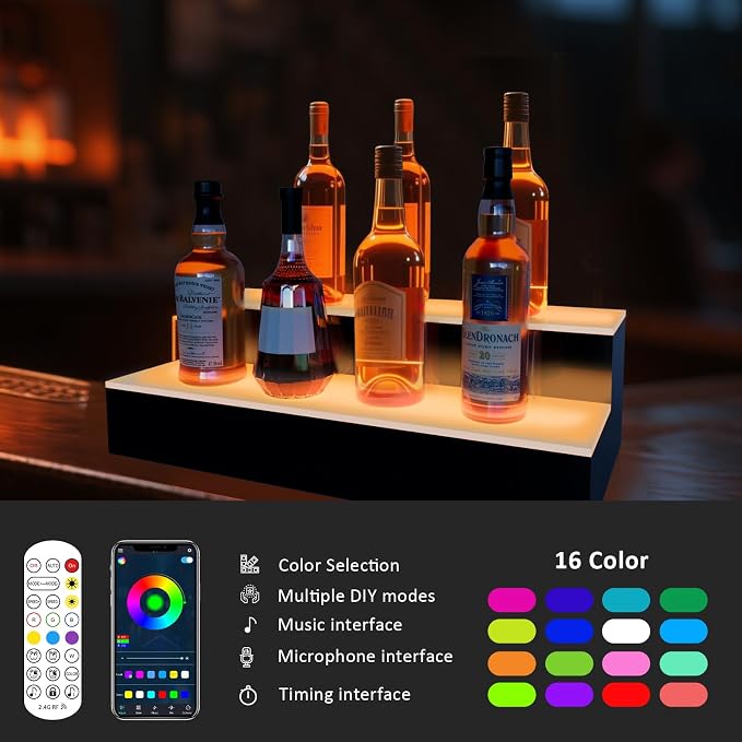 VONCI LED Lighted Liquor Bottle Display Shelf, 16-Inch 2-Step Bar Bottle - Image 3