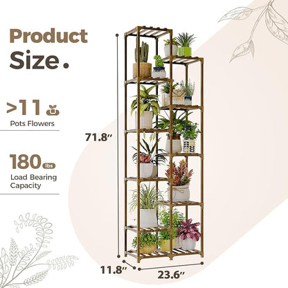 Bamworld Plant Stand Indoor Outdoor 11 Tier Tall Large Wood Plant Shelf Multi - Image 6