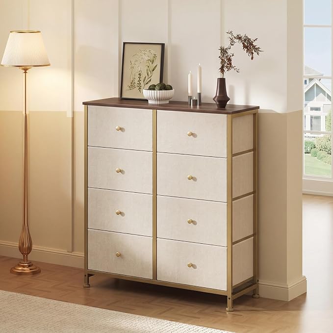 Sweetcrispy 8 Drawer Dresser for Bedroom, Organizer Storage Drawers, Khaki | - Image 2