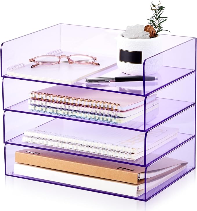 Harloon 4 Tier Acrylic Paper Tray 12.4 x 8.7 x 2.7 Inches Stackable Letter by Muasung