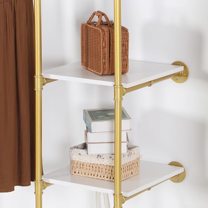 Industrial Pipe Gold Clothing Rack - Image 4