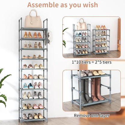 LANTEFUL 10 Tiers Tall Shoe Rack 20-25 Pairs Boots Organizer Storage Sturdy - Image 5