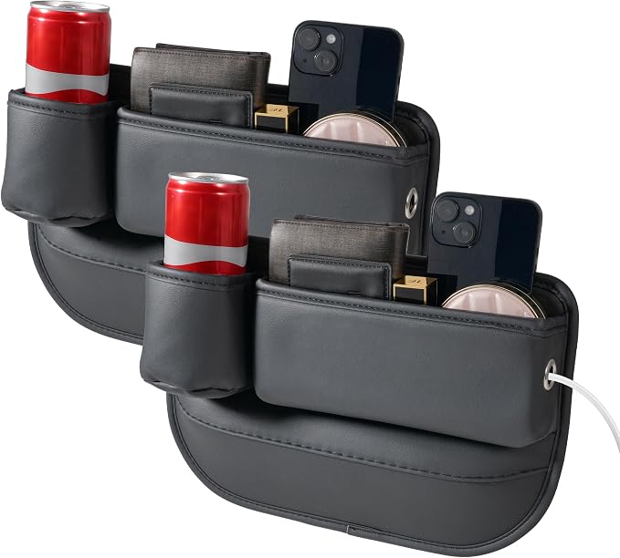2-Pack PU Leather Car Seat Gap Organizer | 1 Cup Holder per Side | by NYEONHRT