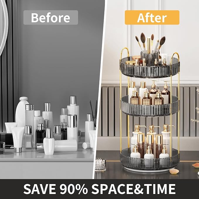 360° Rotating Makeup Organizer, Large-Capacity Skincare Make Up Storage 3 Tier - Image 2