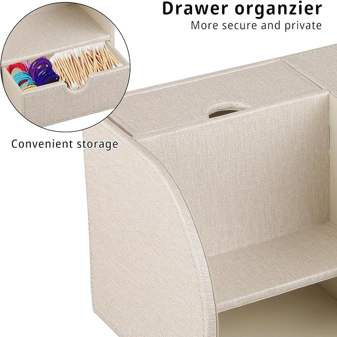 YAPISHI Tissue Box Cover with Storage Tray and Drawer, PU Leather Square Tissue - Image 5