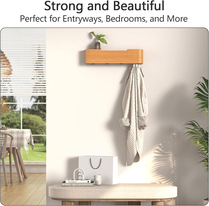 Coat Rack Wall Mount with Hidden Hooks Modern Key Holder Wood Entryway Hook - Image 5