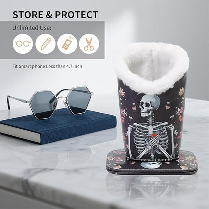 Plush Lined Eyeglasses Holder, Cute Magnetic PU Leather Glasses Stand Case - Image 2