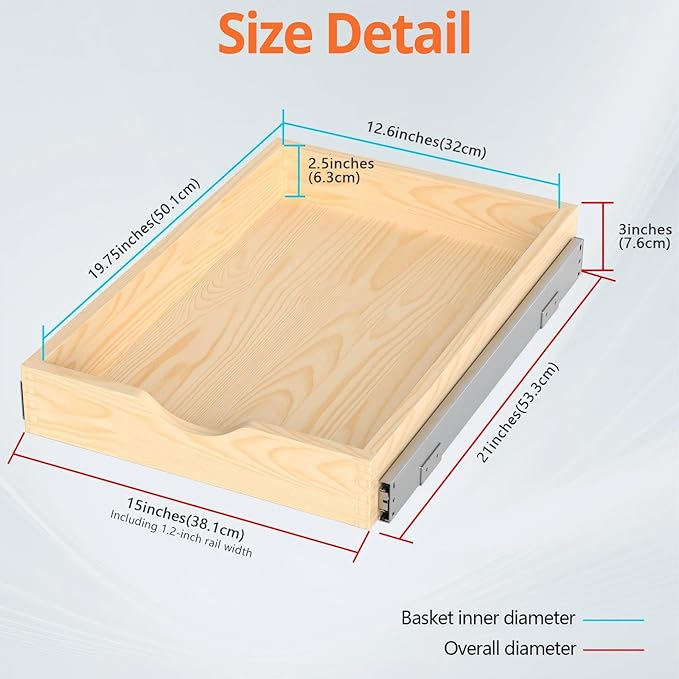 ZOINLIY 15''W X 21''D X 3''H Wooden Pull Out Drawer - Image 6