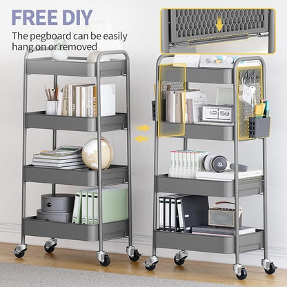 TOOLF 4 Tier Rolling Cart with Pegboard, Metal Storage Organizer Cart with - Image 2