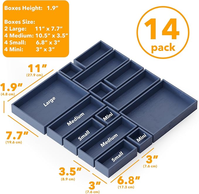 SpaceAid 14-Piece Bamboo Drawer Organizer Storage Boxes Set, Wood Tray Junk - Image 3
