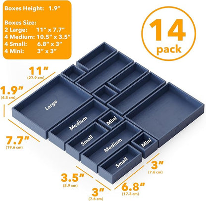 SpaceAid 14-Piece Bamboo Drawer Organizer Storage Boxes Set, Wood Tray Junk - Image 3