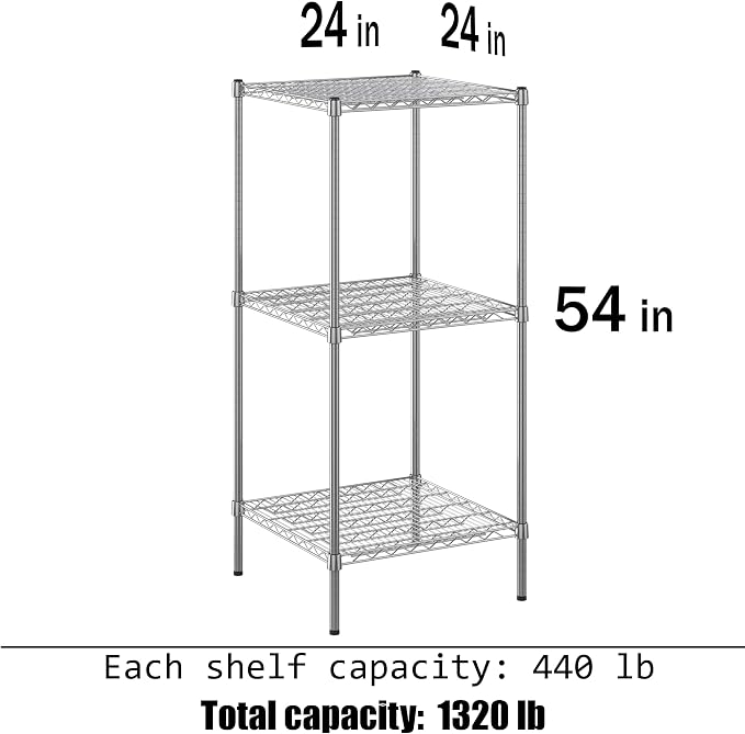 24" Deep x 24" Wide x 54" Height Wire Shelving Kit | 3-Tier | NSF Commercial - Image 3