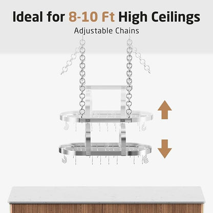 KES 34 Inch Heavy Duty Chrome Hanging Pot Rack Ceiling Mount, Oval Pot and Pan - Image 7
