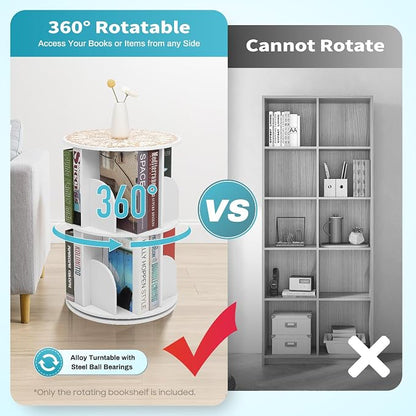 2-Tier Rotating Bookshelf 360° Revolving Bookcase, Floor Standing Bookcase Book - Image 5