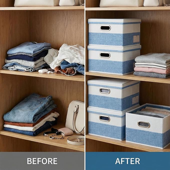 PRANDOM Storage Bins with Lids Linen Fabric Foldable Storage Boxes Organizer - Image 6