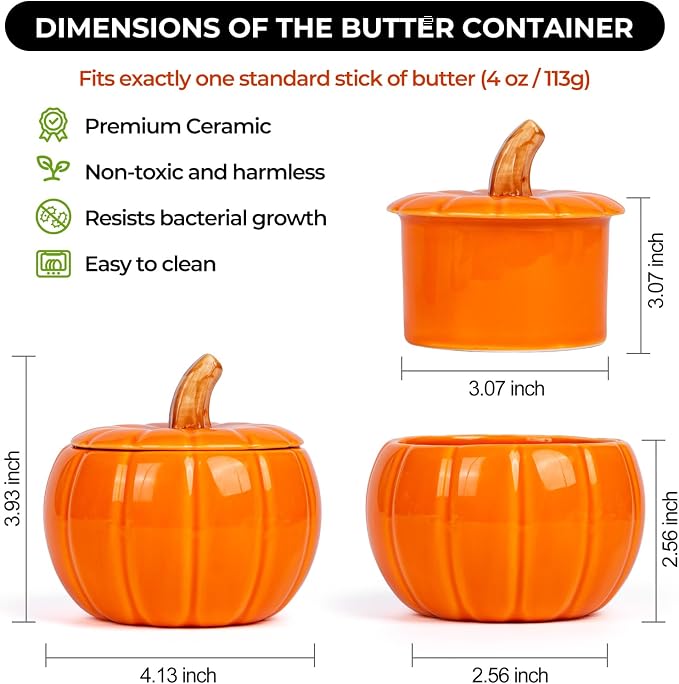 SETRON Halloween Pumpkin Butter Crock, Ceramic Butter Keeper - Image 2