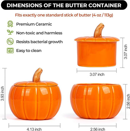 SETRON Halloween Pumpkin Butter Crock, Ceramic Butter Keeper - Image 2