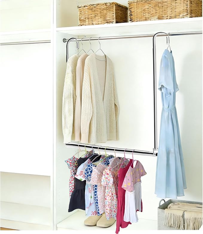 Closet Hanging Rod, Adjustable Width and Height Chrome | Space-Saving Clothes - Image 2