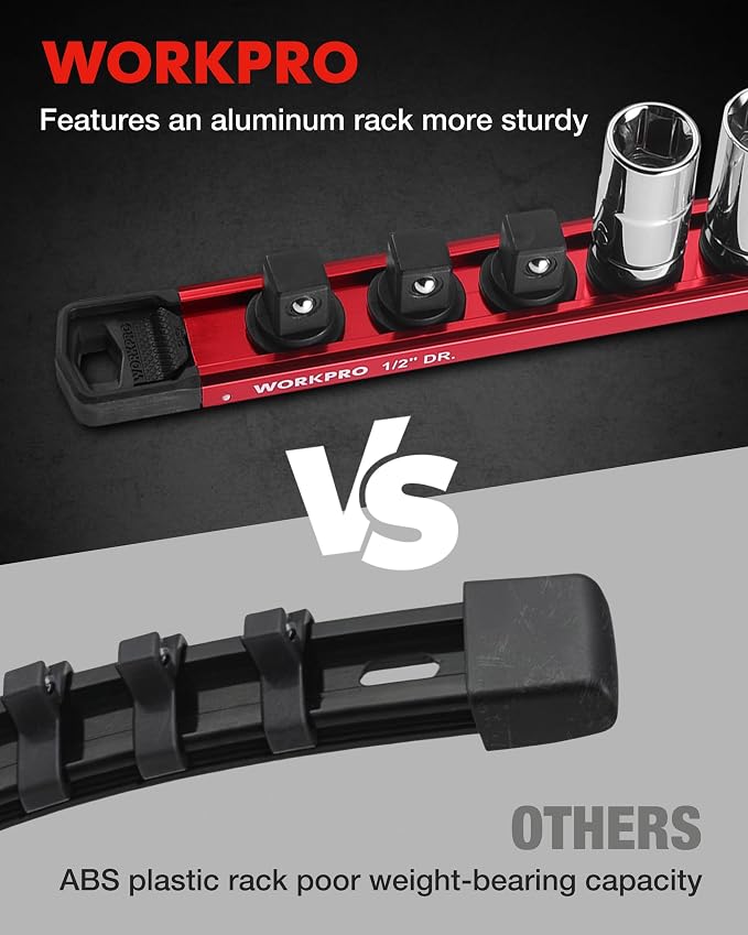 WORKPRO Magnetic Socket Organizer, 1/2" Drive Aluminum Alloy Socket Holder - Image 4
