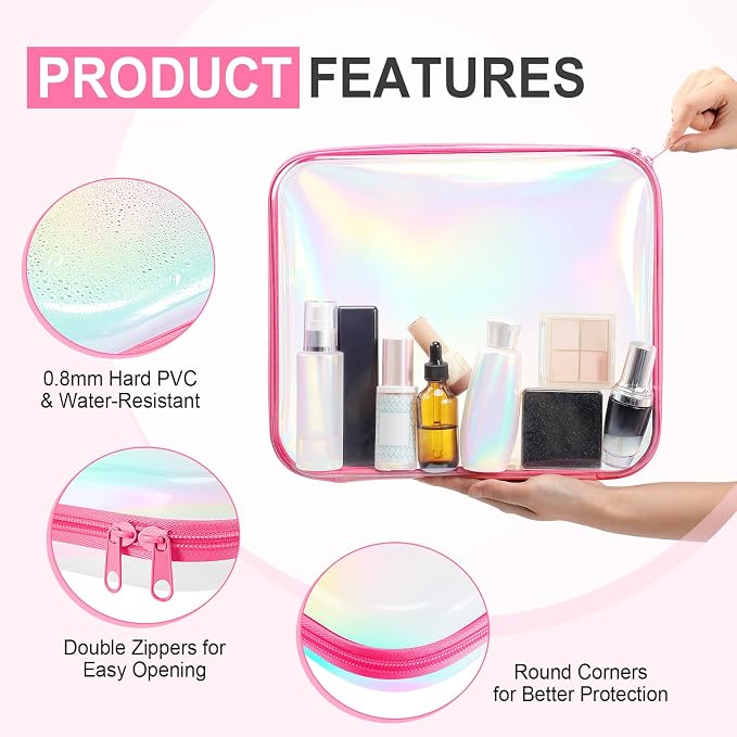 Sanwuta 6 Pcs Clear Hard Zipper Case Hard Plastic Zipper Pouches Transparent - Image 3