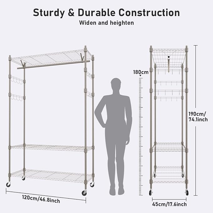 Heavy Duty Clothes Rack, Adjustable Rolling Garment Rack - Image 6