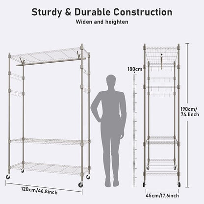 Heavy Duty Clothes Rack, Adjustable Rolling Garment Rack - Image 6