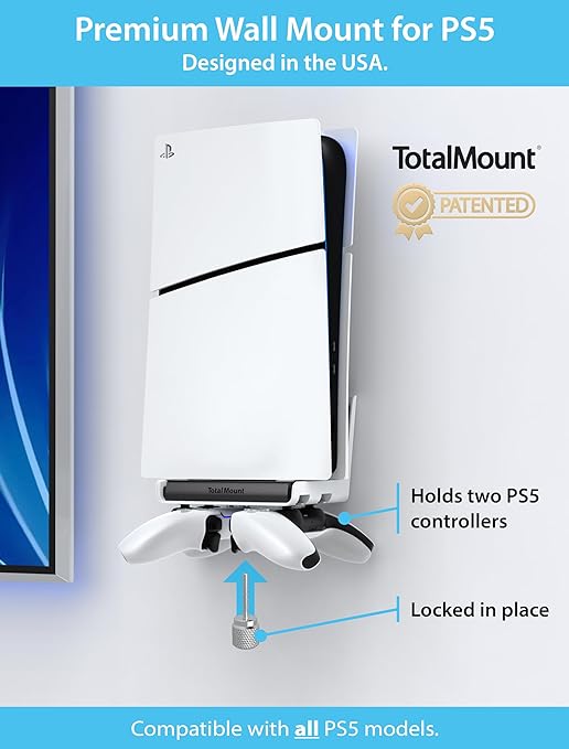 TotalMount Wall Mount for All PS5 Models – Bonus: Holds Two Controllers - Image 2