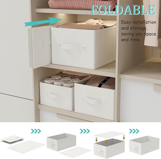 Fabric Storage Boxes for Shelves, 3 Pack Foldable Cloth Bins, Closet Organizers - Image 6