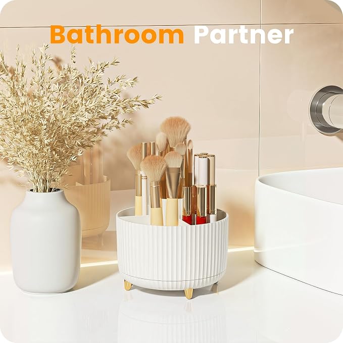 A-LuGei 【Elegant White】 5.9" Makeup Brush Holder Organizer, 【360° Rotating】 6 - Image 3