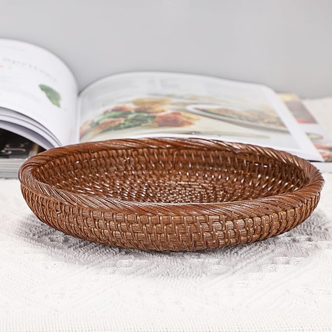 Hipiwe Small Key Basket Bowl for Entryway 7.6" Round Woven Wicker Basket Fruit - Image 8