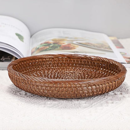 Hipiwe Small Key Basket Bowl for Entryway 7.6" Round Woven Wicker Basket Fruit - Image 8