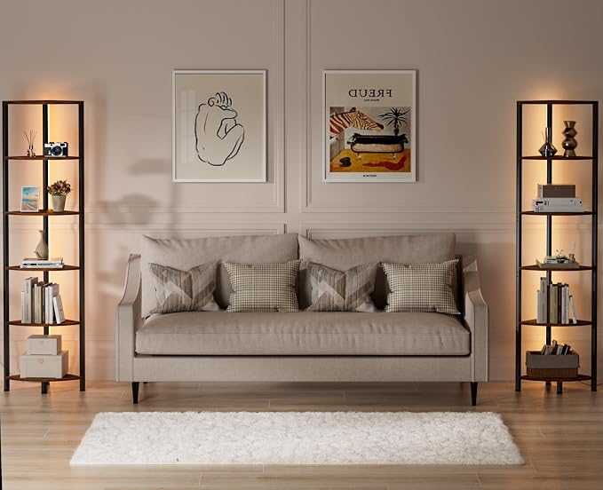 6 Tier Corner Shelf with LED Light, 67.5" Corner Narrow Bookshelf | Tall - Image 7