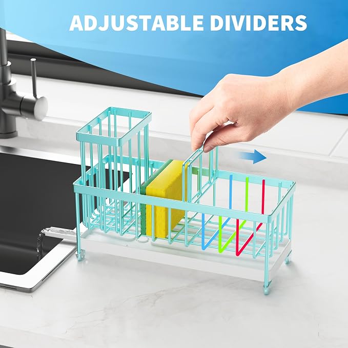 Cisily Turquoise Sponge Holder for Kitchen Sink, Sink Caddy Organizer - Image 5