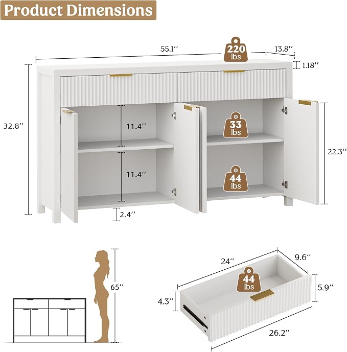 Lulive 55" Sideboard Buffet Cabinet - Image 2