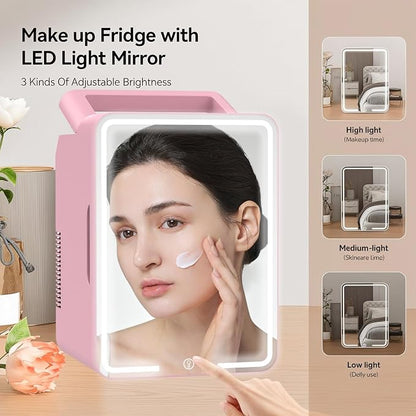12L Skincare Fridge with Mirror & LED Lighting, 3-Mode Dimmable, Cooler & Warmer - Image 2