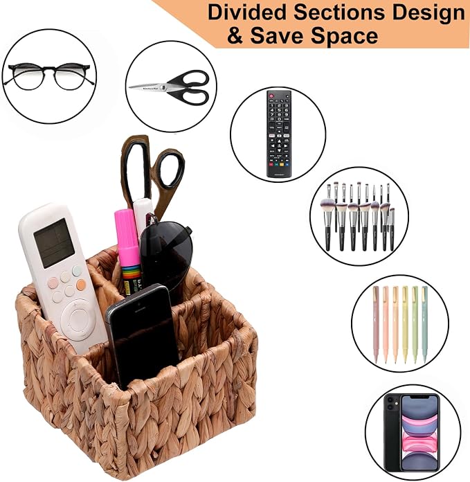 Wicker Remote Control Holder Hand Woven Water Hyacinth Storage Basket - Image 5